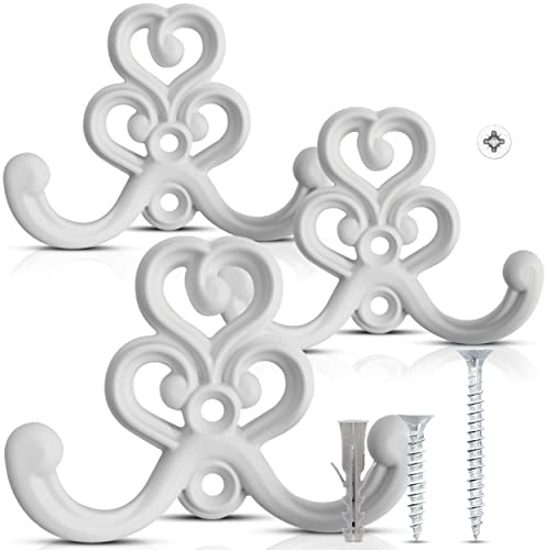 UTiLE CB: 3 Appendiabiti in Bianco Vintage in Stile Shabby Chic e Rustico, Ecologici e Klimaneutrali, Viti e Tasselli Inclusi - Aggiungi un tocco di vintage chic alla tua casa!