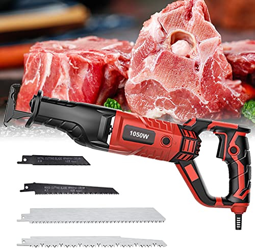 Knochensäge Metzger Edelstahl, Knochensäge Fleischsäge Elektrisch, Professionelle Reciprosäge mit Edelstahl Knochensägeblatt für Schneiden Metall, Holz, Kunststoff(Color:red,Size:1050W)