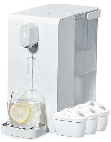 Watus Dispensador de agua caliente, dispensador de agua instantáneo, dispensador de agua con filtrado y calentador, incluye 3 cartuchos de filtro. Filtra el agua para reducir la cal, el cloro, el