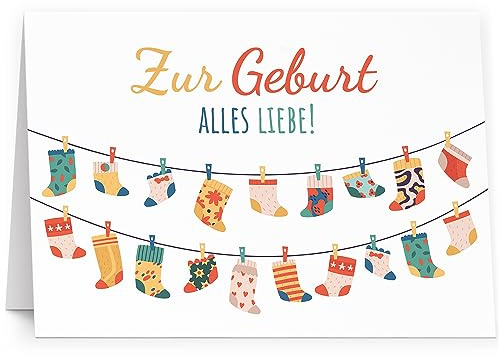 XXL Glückwunschkarte (A4) zur Geburt - Baby Socken - hochwertige Klappkarte | Große Design Maxi Karte Grußkarte Glückwunsch mit Umschlag Geboren Baby Eltern