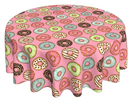 Cubierta De Mesa Donut En Rosa Moderno Mantel Redondo Fácil De Limpiar Cubremesa 152Cm para Mesa Decoración Hogar