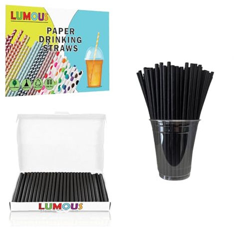 LUMOUS ROLA Paper Straws, 150 Pack Paper Drinking Straws, Bio Degradable Drinking Paper Straws Wedding Party, Party Straws, Restaurant, Juice Drinking Straws (150Pcs Black)
