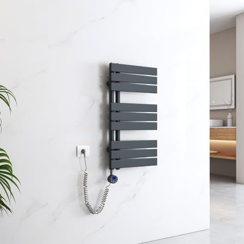 EMKE Toallero electrico baño con Termostato de Elemento Calefactor, 762x400mm 400W Radiador toallero con Barra Calefactora con Temporizador, Antracita