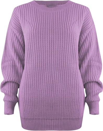 AJFASHION Womens Chunky Jumpers Ladies Oversized Baggy Jumper Knitted Sweater Thick Top Lilac 20/22