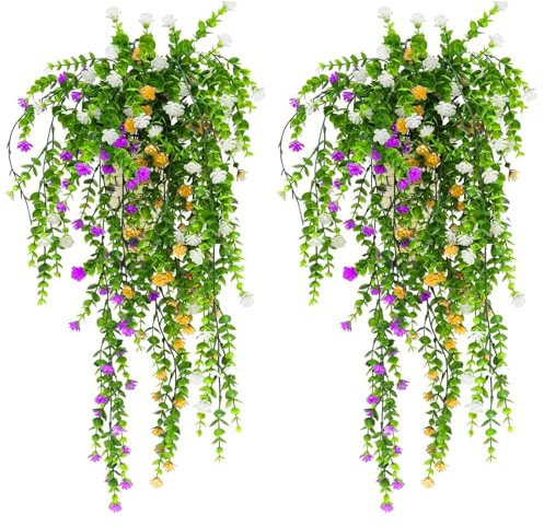 milaosk 3 Stück Künstliche Pflanzen Hängend,Künstliche Hängepflanzen Wie Echt Kunstblumen Hängend Künstliche Efeupflanzen für Terrassengärten im Freien,Hauswände,Büros 80cm