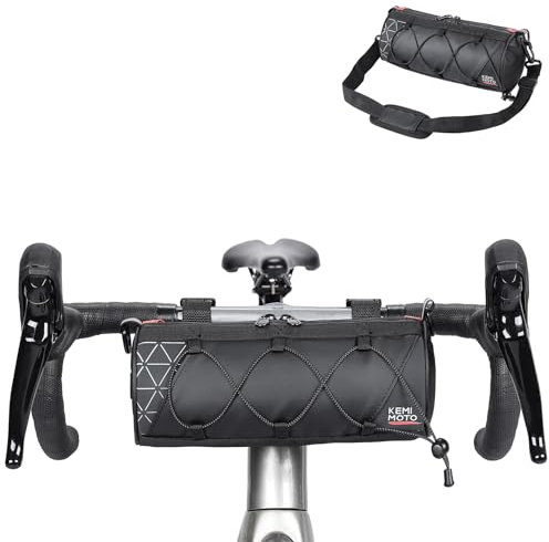 KEMIMOTO Lenkertasche Fahrrad, Multifunktional Fahrradtasche vorne Lenker Wasserdicht, Bikepacking Pendler-Umhängetasche für MTB, Rennrad Schwarz