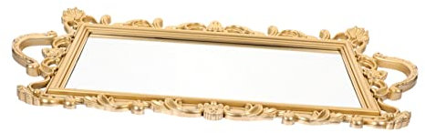 BUGUUYO Vintage Spiegeltablett aus Harz Multifunktionaler Organizer für Parfüm und Schmuck Dekoratives Aufbewahrungstablett mit Spiegelnder Oberfläche für Zuhause und Büro