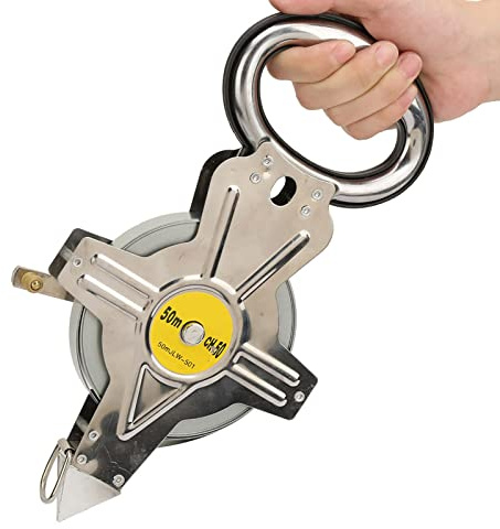 Bandmaß Edelstahl 50 M, Maßband Rollbandmaß mit Metallring und Zentrierspitze Messband Rollmeter Rollmaßband mit Ergonomischer Haltegriff Beidseitig Markier