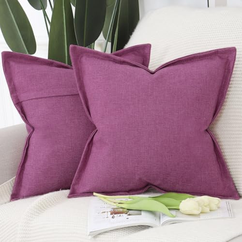 Madizz 2 Pezzi Poliestere Lino Copricuscini con bordo largo Morbido Decorativo Fodere per Cuscino Lusso Stile per Divano Camera da Letto 50x50 cm Fucsia
