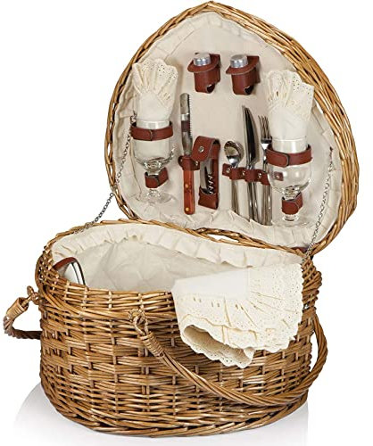 HAVVMK Picknickkorb-Set in Herzform, für 2 Personen, mit doppelten Schwenkgriffen, für Picknicks, Camping, Geschenke für Paare – Herzform