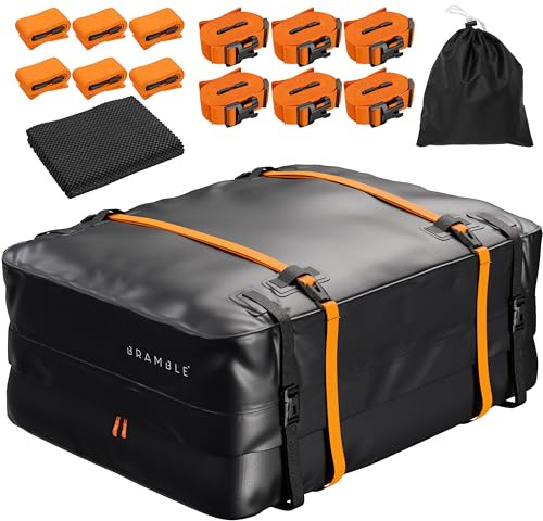 Heavy Duty Waterproof Car Roof Bag 572 Litres, 500D PVC, Universal Fit (No Roof Rack Required) with Non-slip Mat, Hooks & Lash Straps - 20 Cubic Feet