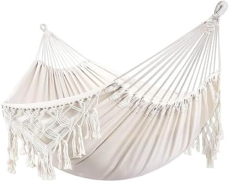 Hängematte Outdoor 150x200 cm Handgemachter Boho Großer Brasilianischer Makramee-Fransen-Doppel-Deluxe-Hängematten-Schaukelnetzstuhl Für 1 Person Camping Hängematte