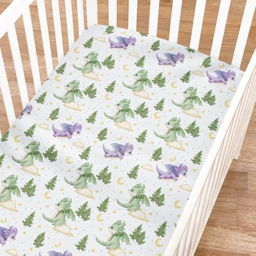 Fairy Tale Dragons Babybettlaken für Jungen und Mädchen, 132,1 x 71,1 cm, Fantasie, Drache, Sterne, Wolken, Wald, weiches Spannbetttuch für Kinderbett-Matratze und Kleinkinderbett-Matratze