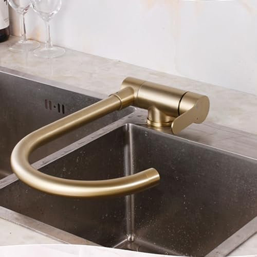XJTNLB Vorfenster Küchenarmatur Gebürstetes Gold Armatur Küche Klappbar Einhebel Wasserhahn für Küche Klappbar 180° Küchenamatur-B