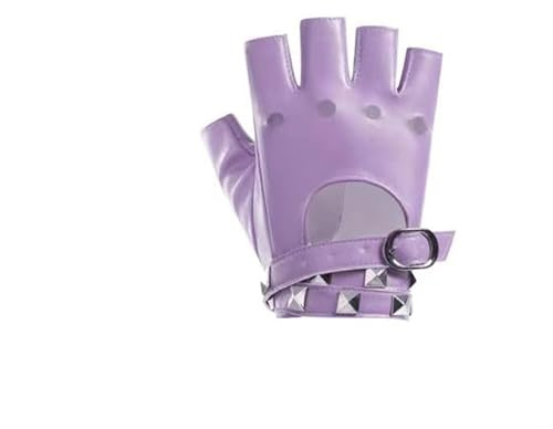 BrightGlow Punk Handschuhe Damen Nieten Halbfinger Handschuhe Fingerlose Rock Handschuhe Stilvolle Leder Handschuhe Fingerfrei Disco Kostüm Zubehör für Tanz Performance Pole Dance Party