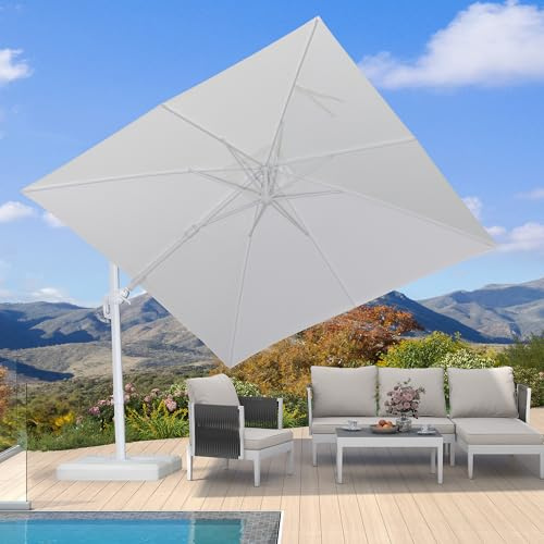 PURPLE LEAF Parasol Rectangulaire Inclinable 2.7 x 3.6 m Blanc Pied Croix | Design Premium, Réglez facilement l'angle d'ombrage, Grande Zone D'ombrage, Anti Vent, Piscine, Terrasse, Balcon, Hôtel, Café
