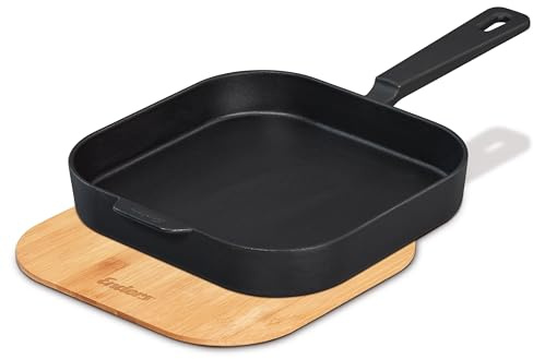 Enders® Guss-Bratpfanne L, hoher Rand, gleichmäßige Hitzeverteilung und Speicherung, nutzbar auf dem Grill, Campingkocher, Herdplatte oder offenem Feuer, inkl. Bambus-Brett/-Deckel B38xT50xH6cm #8773