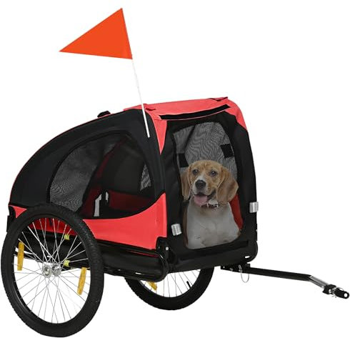PawHut Hundeanhänger, klappbarer Fahrradanhänger für Hunde, Schnellspanner, wasserbeständig, Oxfordstoff, Stahl, 140 x 71 x 83 cm, Rot
