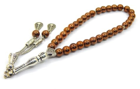 Perlin Gebetskette Gebetsperlen Tesbih Tasbih Tespih Misbaha Subha 33, Muslimisches Islamic Rosenkranz Armbänder Anbetungszubehör Hämatitperlen Edelstein Perlen Kugel 8mm