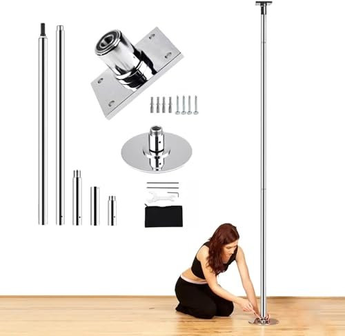 DLYZAYE Dance Pole Dance Pole Deckenhalterung, drehende und statische Tanzstange für Zuhause, Fitnessstudio, Fitnessstudio, 45 mm, Edelstahl-Tanzstange mit fester Platte und Verlängerungszubehör (320