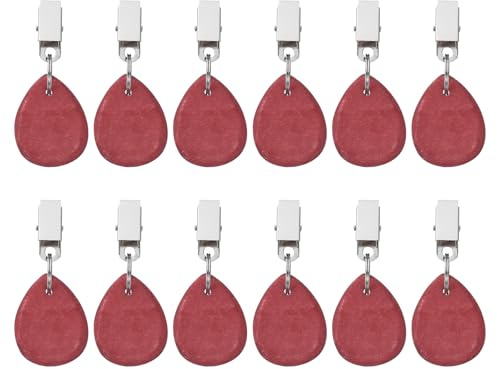 uxcell 12Pcs Tablecloth Weights, Marble Table Cloth Pendant with Metal Clip Teardrop Shape Pendant Table Cover Weights Stone for Outdoor Picnic Family Dinner Party, Wine Red