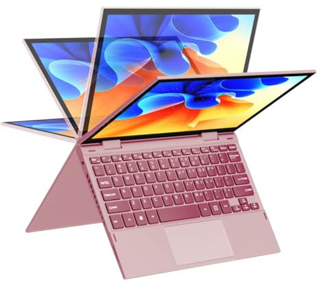 Amita Yoga 10,95'' 2-in-1 Pink Mini-Laptop mit Touchscreen,FHD-Display, 12 Gen N95 CPU (bis zu 3,4 GHz),16 GB DDR5 RAM, 1TB NVMe SSD,360° drehbares Design,Type-C,BT,Wi-Fi,Hintergrundbeleuch (16+1TB)