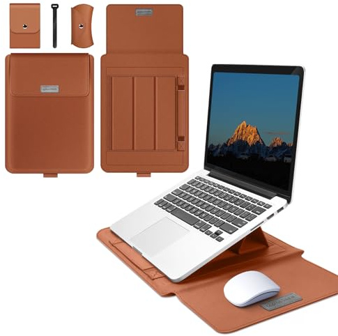 MokaZii 13-14 Pulgada Funda para Portátil Compatible con MacBook Air 13/Pro 14 (M5 Pro MAX 2026/M4/M3/M2/M1), PU Funda Resistente Protectora Soporte Ratón Alfombrilla Cuero Portátil - Marrón