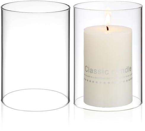 VICASKY Klare Glaskerzenabdeckung Kerzenhalter Glas Ohne Boden Zylinderförmiger Lampenschirm Für Stumpenkerzen Transparenter Kerzenhurricane Für Romantische Deko Zuhause 2 Stück