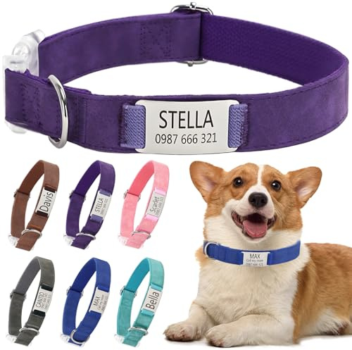 Hundehalsband mit Namen Telefonnummer - Halsband Hund Personalisiert, Bequeme, Einzigartige Halsbänder, Geeignet für Kleine, Mittelgroße und Große Hunde und Katzen(L, Lila)