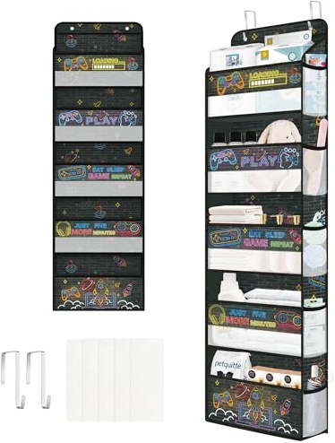 Clastyle Organizador Colgante Puerta Niño Hombre Juego Almacenamiento Colgante para Pañales Ropa Juguetes Almacenaje Colgante para Dormitorio Baño Camping, Fluorescencia, 5 Bolsillos