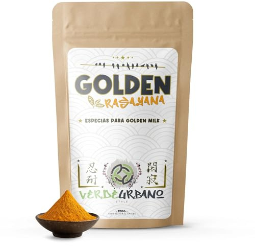 GOLDEN MILK - LECHE DORADA | RASAYANA | Infusión funcional 100% especias naturales | Rinde entre 40 y 60 tazas | 120 g. (Grande)