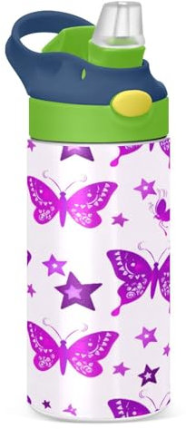 JUMBEAR Belle bouteille d'eau de 350 ml pour enfants, bouteille d'eau isotherme avec couvercle à paille, bouteille d'eau en acier inoxydable pour garçons et filles