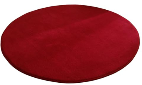 Wambere Runder Teppich aus Korallensamt, Rutschfester Waschbarer Hundeteppich, Schlafzimmerteppich, Flurteppich, Duschvorleger, Fußmatte, für Esszimmer, Wohnzimmer, Bettvorleger, Weinrot, 60 cm