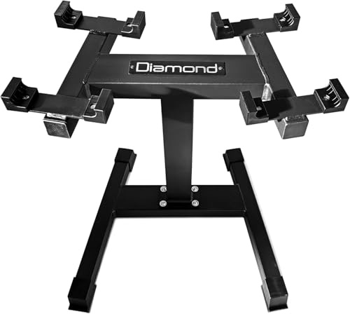 Diamond【Verstellbare Hantel 2–20/32/43 kg + Ständer】Kurzhantel mit Schnellverschluss, Gewichte für Zuhause & Studio, Griff Ø35 mm, Schritte 2–2,5 kg, platzsparender Rahmen (RACK)