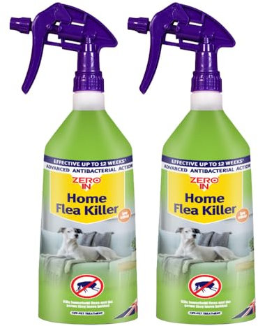 Zero In Home Flea Killer Spray – 1L Ready-To-Use Insecticide for Fleas, Eggs & Larvae – Fast-Acting for Carpets, Soft Furnishings & Pet Bedding – Long-Lasting Protection – Indoor Use, Twin-pack