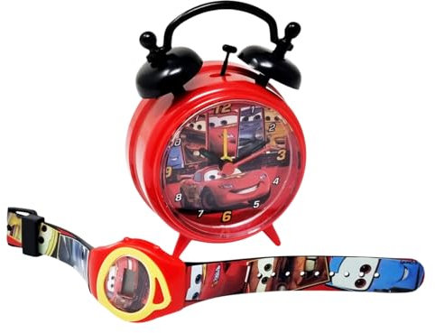 Disney Set Sveglia da Comodino Cars 2 e Orologio da Polso Digitale Saetta McQueen con Cinturino Regolabile