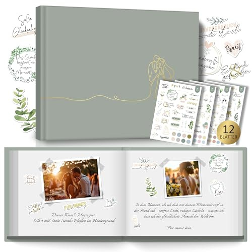 BIROYAL Gästebuch Hochzeit & 550+ Hochzeiten Sticker - 104 Seiten Hochzeit Gästebuch Blanko - 24 * 18cm Hardcover Hochzeitsgästebuch mit Goldenem Titel - Hochzeitsalbum für Hochzeiten, Geburtstage