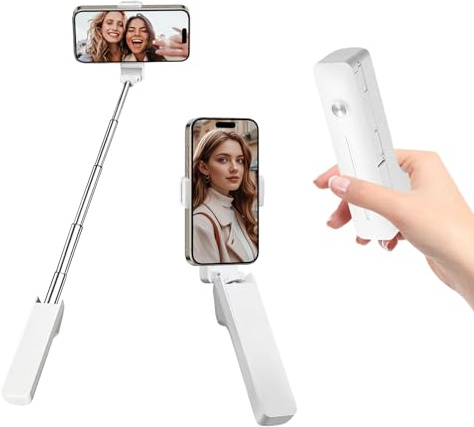 LAIVIYA Mini Selfie Stick Estensibile, Wireless selfie stick, Bastone Selfie per Registrazione Video (Bianco)