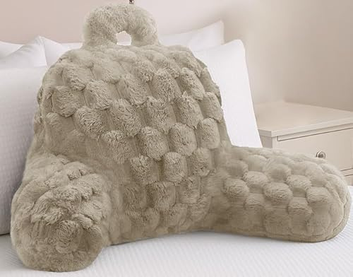 Velosso Chunky Popcorn Reading Back Support Pillowfor Adults, Snuggle Cosy Faux Fur Super Soft Plush Cushion for Bed and Armchair Relaxation (Beige)