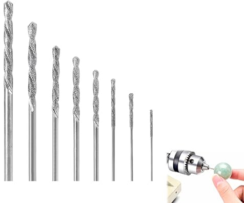 8-teiliges Diamantspitze Spiralbohrer Set für Präzisionsbohrungen, Größen 0.8mm bis 3.0mm, für Harte Materialien wie Glas, Metall, Jade und Perlen, Vielseitig Einsetzbar in Handwerk und Hobby