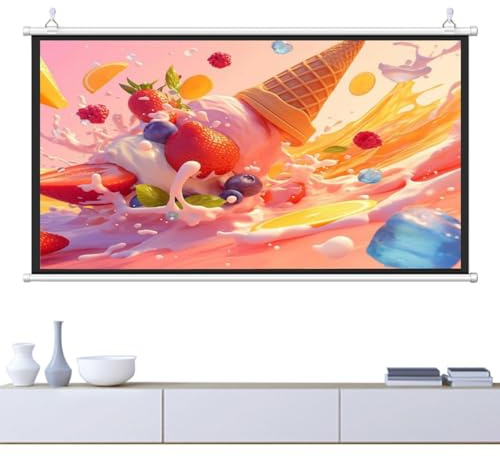 Projector Screen 60 72 Pull-Down Movie Screen 4:3 16:9 4K Full 3D Indoor Portable Projection Screen Easy To Wall Mounting For Bed Room Office Presentations(72inch(4:3))