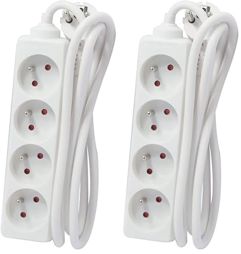 CHACON Bloc multiprise 4x16A - 5m - Blanc (Lot de 2)