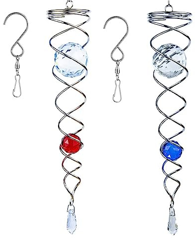 Aboiled 2 Piece Gazing Ball Spiral Tail Wind Spinner Stabilizer with Hanging Swivel Hook - Stunning Garden Decor