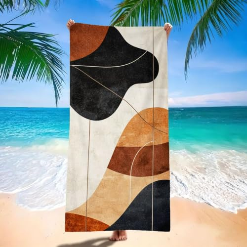 Abstrakt strandhanddukar 80 x 160 cm stor strandhandduk, kvinnor och män gymhandduk, nordiska mikrofiberhanddukar, absorberande, lätta och snabbtorkande damdukar, för resor, camping H-6627
