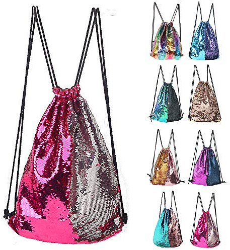 Winmany Mermaid Sequin Drawstring Backpack Glittering Reversible Dance Bag Sports Backpack Bag Outdoor Shoulder Bag