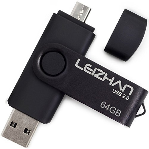 LEIZHAN Clé USB 64Go USB 2.0 OTG 2 en 1 Flash Drive Mémoire Stick pour PC Ordinateur Portable Android Smartphone Tablette-Noir