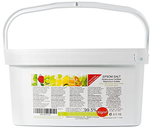 Abono Ecológico de Sales de Epsom (Sulfato de Magnesio). Fertilizante rico en magnesio para todo tipo de cultivos, tomates, cítricos, frutales, rosales y plantas de exterior e interior. (3,5 kg)