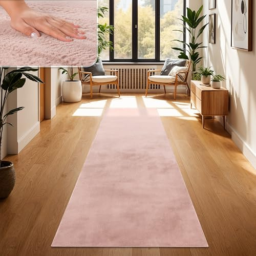 Paco Home Teppich Wohnzimmer Kunstfell weich waschbar modern elegant pflegeleicht Felloptik Uni Seidenglanz flauschig Hochflor, Grösse:60x90 cm, Farbe:Pink