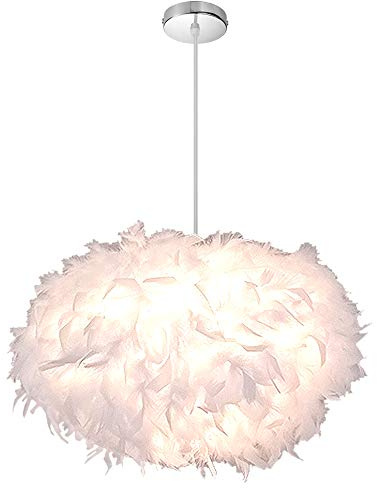 iDEGU Hängeleuchte Moderne Kronleuchter Lampenschirm aus weißen Federn E27 Lampe Hängelampe für Schlafzimmer Wohnzimmer – Ø 45 cm oval