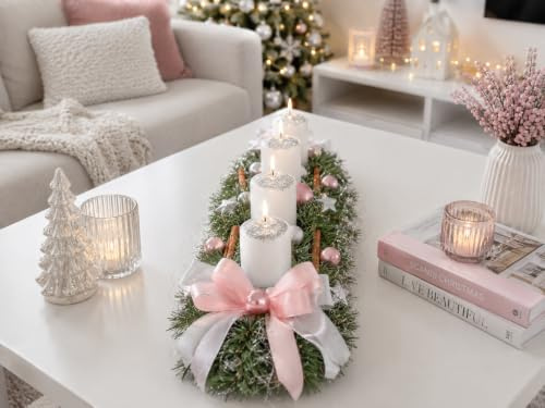 Adventskranz rosa weiß 60 cm künstlich Weihnachten Adventsgesteck Deko